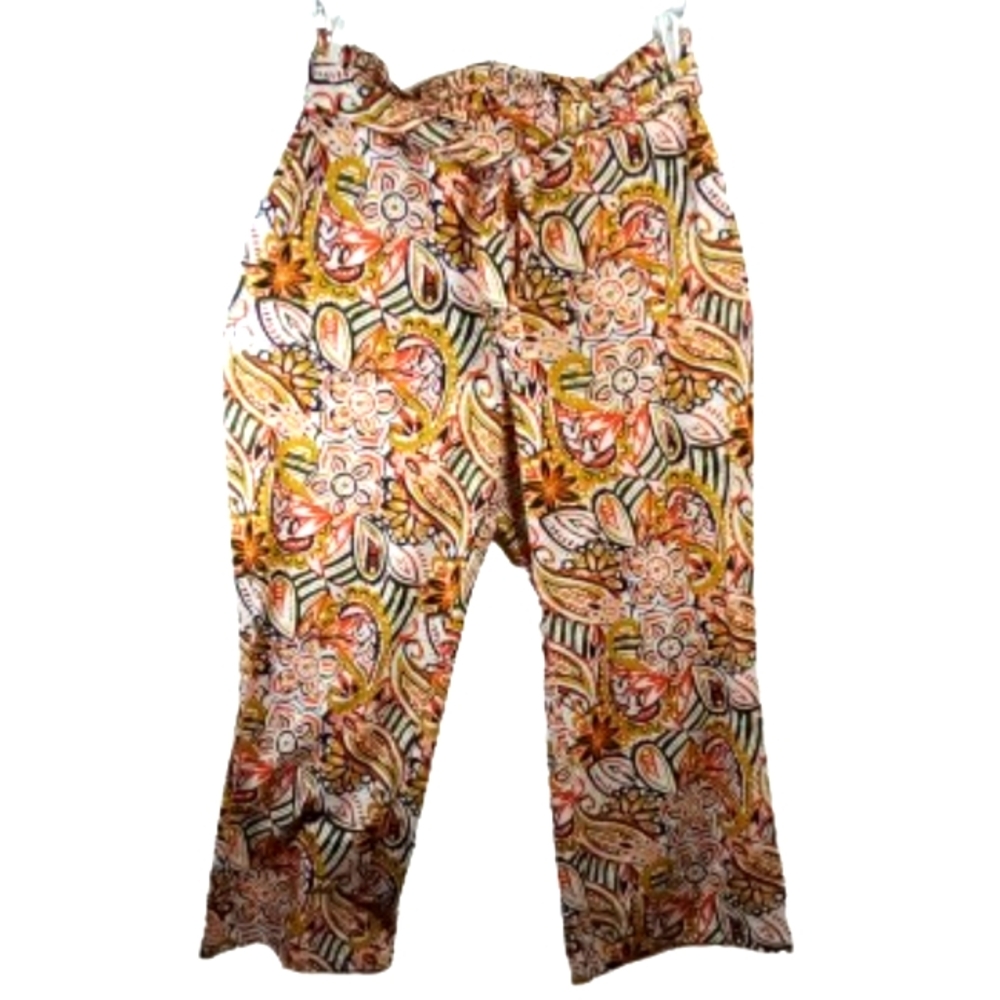 Cato Orange Black Elastic Waist Wide Leg Tie Detail Casual Pants Sz 18/20W